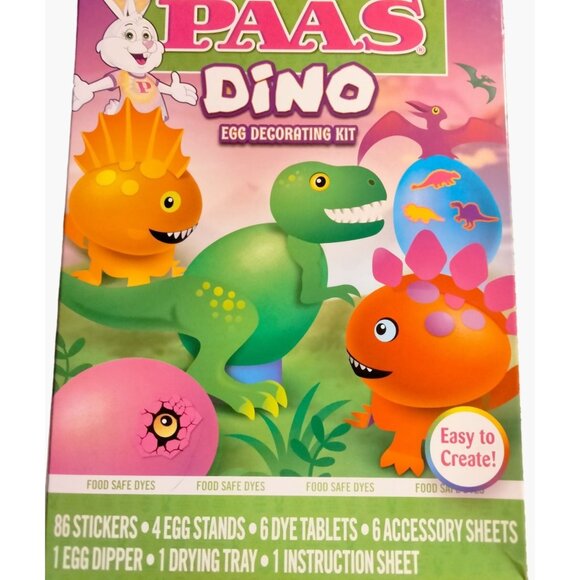 Paas Dino Egg Decorating Kit Dye 86 Stickers Stand Dipper Drying Tray Dinosaur - Picture 3 of 6